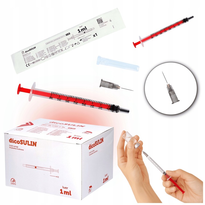 STRZYKAWKI INSULINOWE z igłą 1ml strzykawka U40 0,4mmx13mm 100szt Zarys