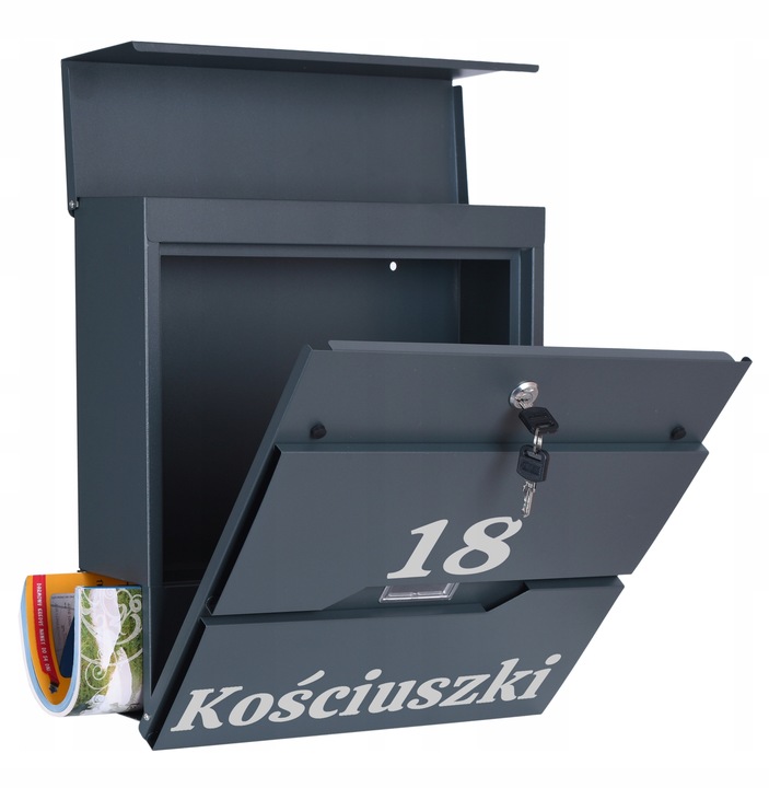 SKRZYNKA POCZTOWA NA LISTY GAZETY POCZTĘ Z NUMEREM DOMU NAZWĄ ULICY