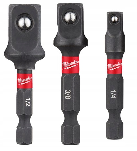 Zestaw 3 szt adapterów nasadek udarowych Milwaukee 1/4 NA 1/4 3/8 1/2