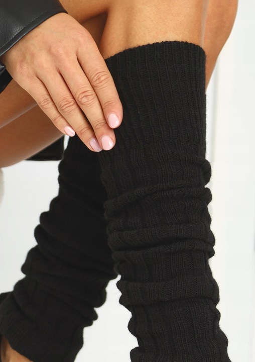 Getry Damskie na Nogi Wełna Ocieplacze na Łydki Ciepłe Cerber CZARNE