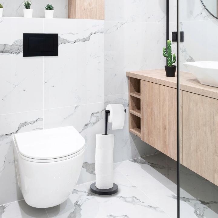 Stojak z uchwytem na papier toaletowy na 4 rolki do WC czarny loft