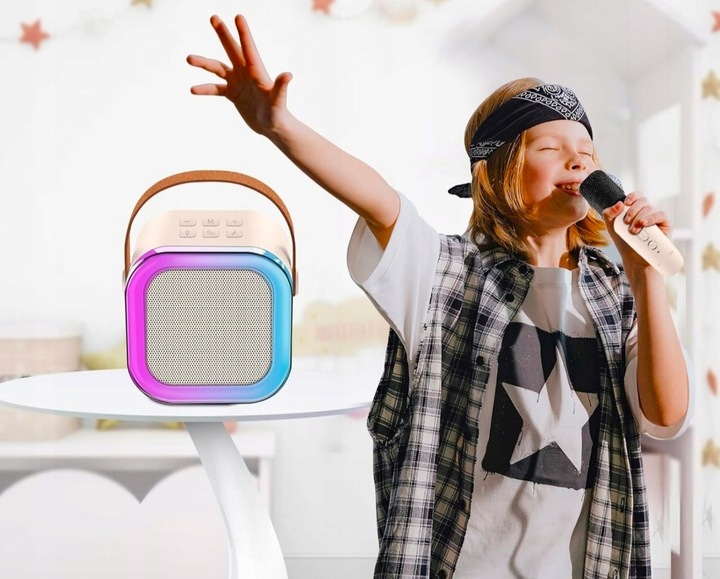 PRZENOŚNY GŁOŚNIK BLUETOOTH KARAOKE 2 MIKROFONY ZESTAW USB SD MINI JACK RGB