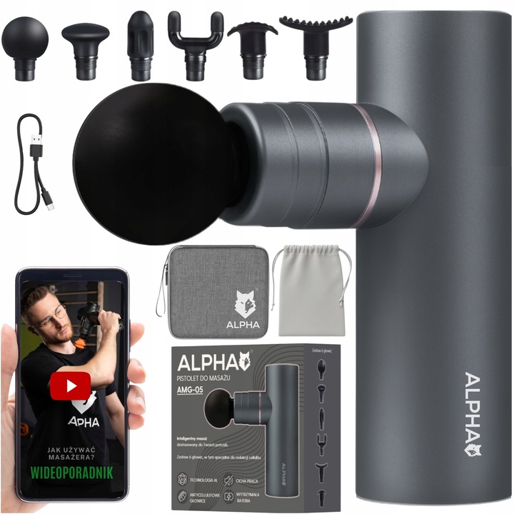 Pistolet do Masażu Alpha Pro TRYB AI 3x2000 mAh - Masażer do Pleców i Ciała