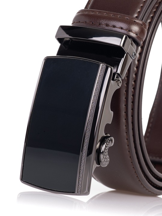 Pasek SKÓRZANY Męski Automat CIEMNY BRĄZOWY spodni