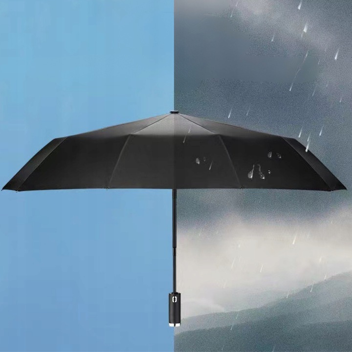 PARASOLKA AUTOMATYCZNA Z LATARKĄ LED PARASOL SKŁADANY PEŁEN AUTOMAT CZARNY