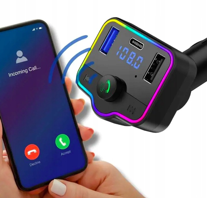 TRANSMITER SAMOCHODOWY BLUETOOTH 5.0 ROZMOWY RADIO 2x USB 1x TYP C PILOT