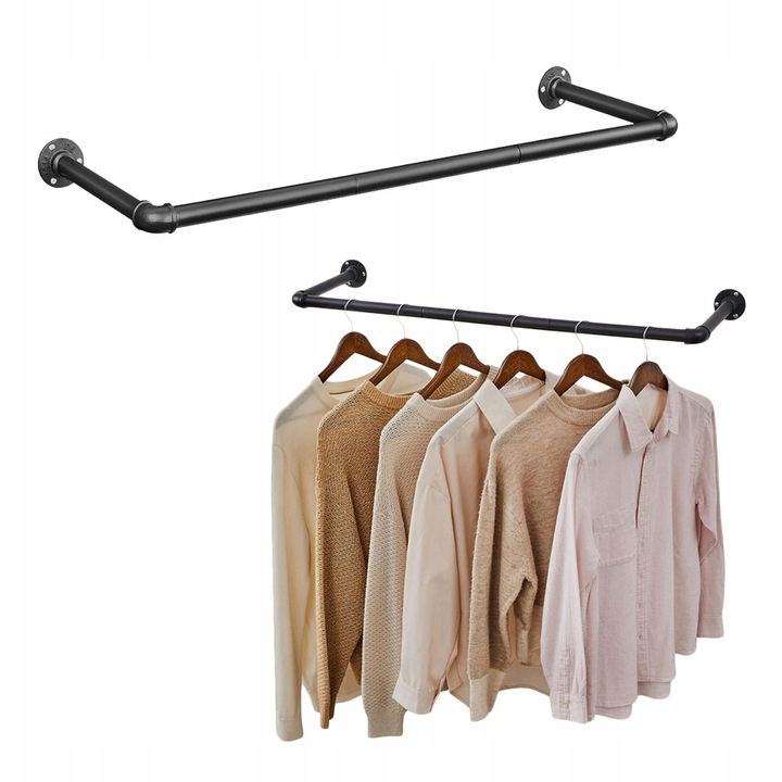 Drążek na ubrania WIESZAK ŚCIENNY 92x30x7,5 cm ZE STALI czarny LOFT