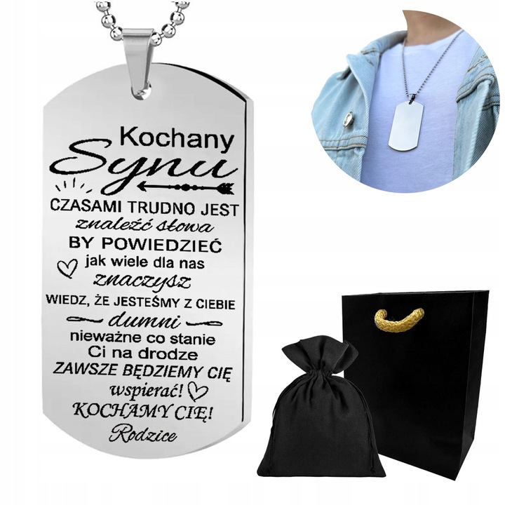 Nieśmiertelnik DLA SYNA z GRAWEREM męski prezent od Mamy Taty GRAWER GRATIS