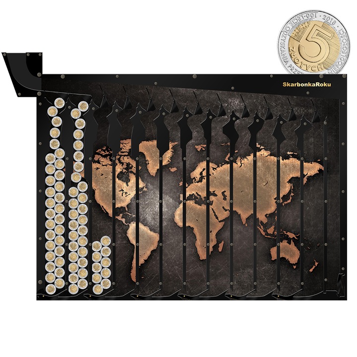 Skarbonka na 5 zł Mapa Świata | Prezent dla podróżnika | Prezent na