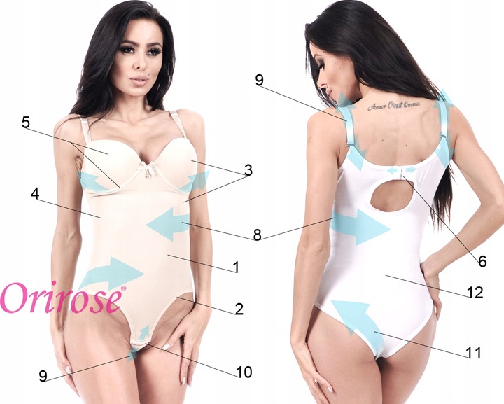 Orirose bezszwowe BODY mocno WYSZCZUPLAJĄCE MODELUJĄCE brzuch talię PUSH-UP