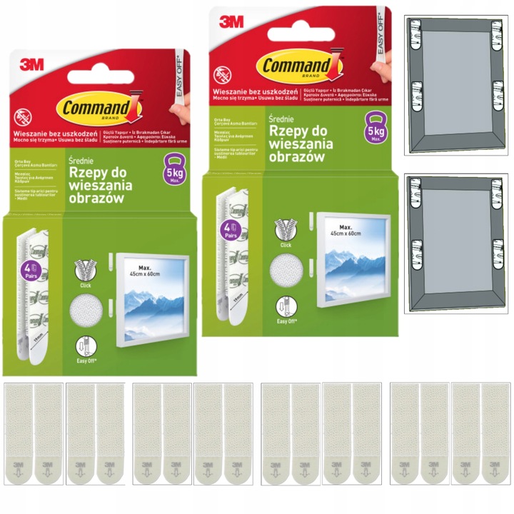 Command Rzepy samoprzylepne 16 szt / 8 par - Powiesisz 2 obrazy do 5