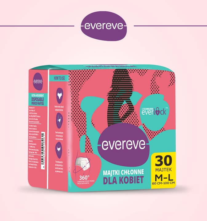 MAJTKI CHŁONNE MENSTRUACYJNE DLA KOBIET EVEREVE 30 SZT. ROZ: M-L