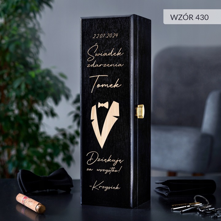 PODZIĘKOWANIE DLA ŚWIADKA PREZENT DLA ŚWIADKA DREWNIANA SKRZYNKA NA WINO