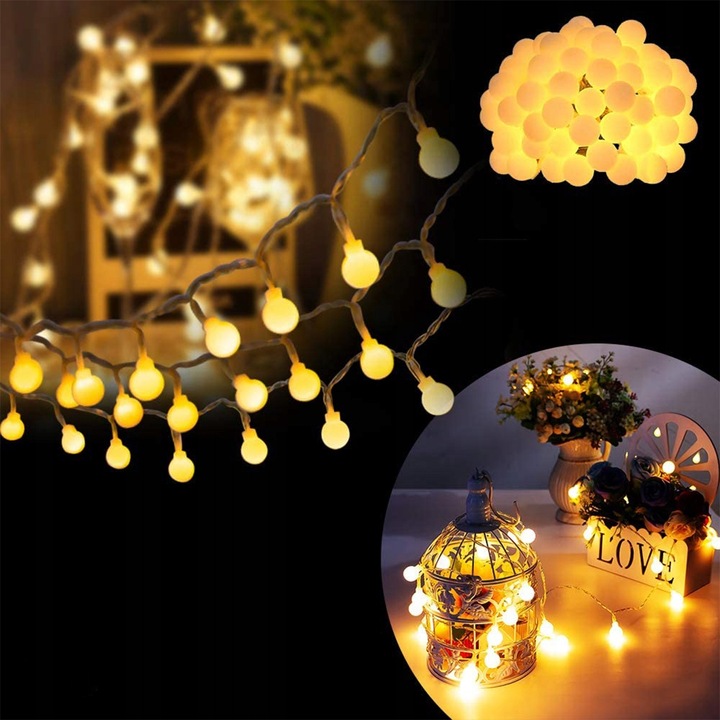 LAMPKI ZEWNĘTRZNE OGRODOWE 50LED BIAŁE CIEPŁE -15m