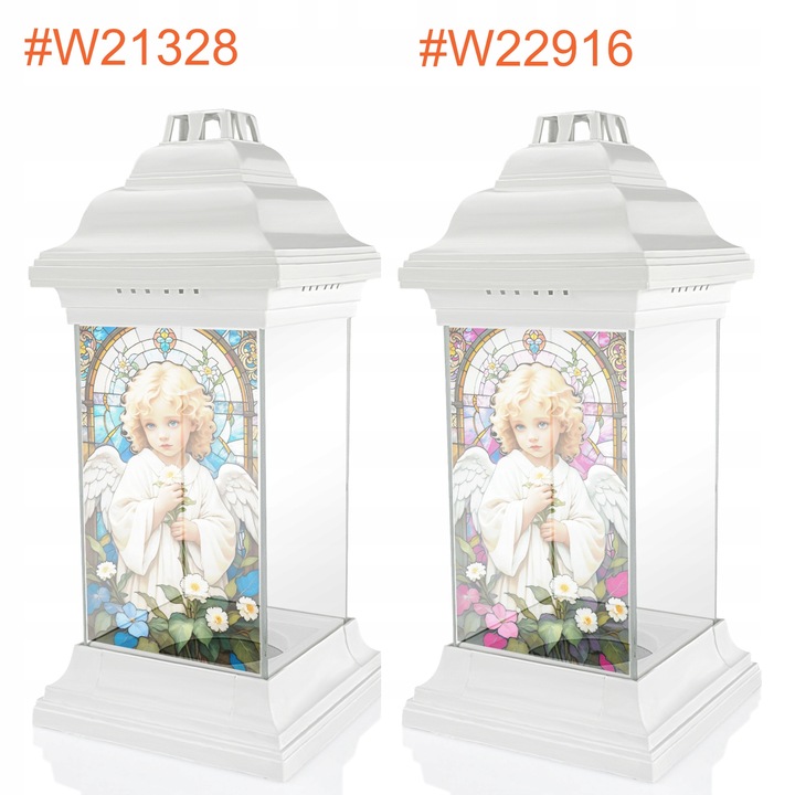 Znicz na Grób Dziecka Kapliczka Biały Witrażowy z Aniołem dla Syna