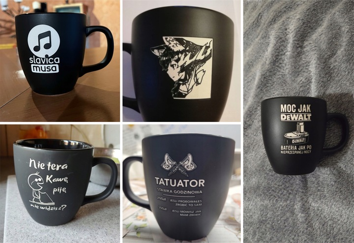 B.DUŻY KUBEK CZARNY MATOWY Z WŁASNYM NADRUKIEM DO KAWY NA PREZENT