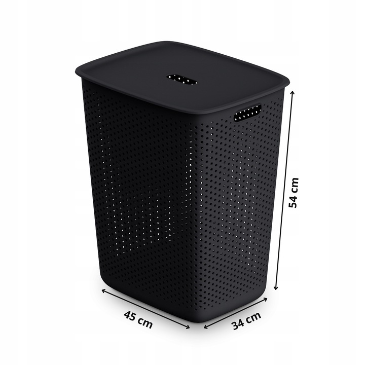 DUŻY KOSZ NA PRANIE BIELIZNĘ Z POKRYWĄ POJEMNY 60L CZARNY ELEGANCKI