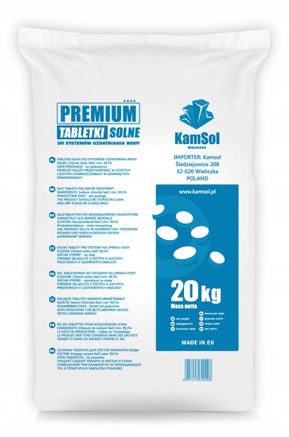SÓL TABLETKOWANA DO ZMIĘKCZACZY PREMIUM - 20 KG - 99.9 % NaCl !!!