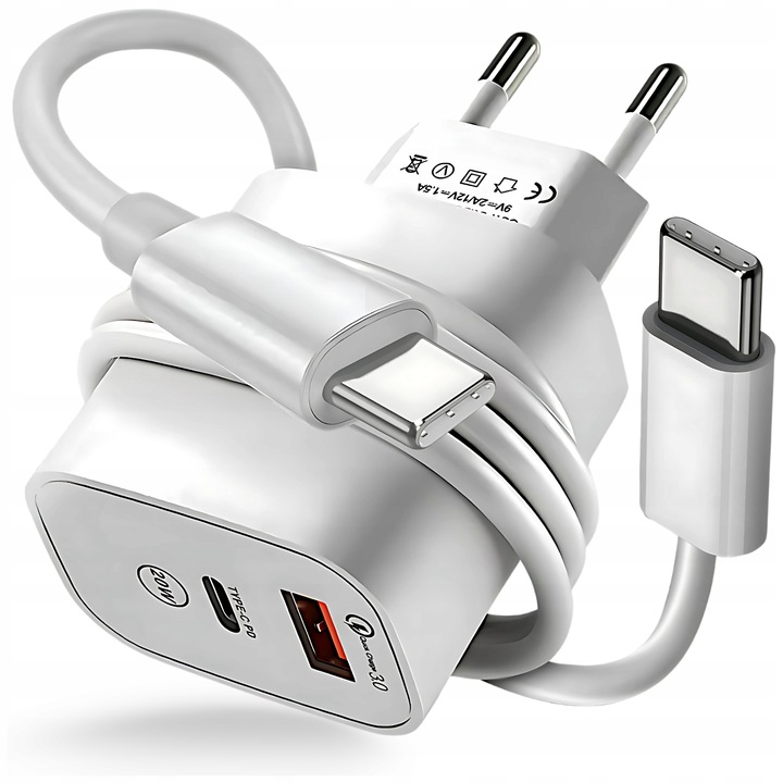 ZESTAW | SZYBKA ŁADOWARKA SIECIOWA USB TYPE-C + KABEL TYPE C | PD20W 3000mA