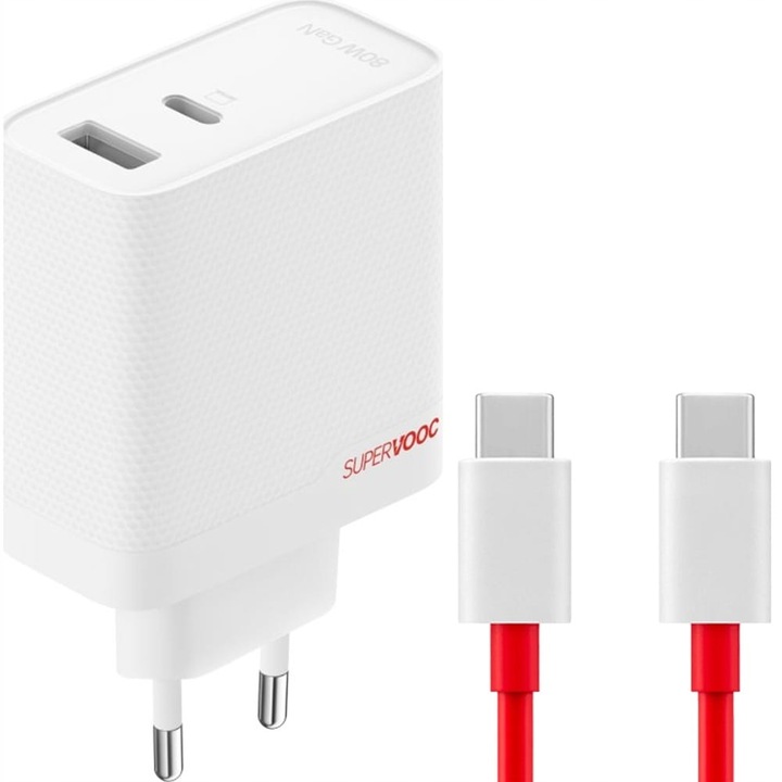 Ładowarka USB-A/USB-C OnePlus, 80W SuperVOOC + kabel 1m, oryginalna, szybka