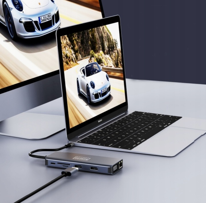 ADAPTER HUB Stacja Dokująca 12w1 USB-C 2x HDMI VGA USB Jack SD Ethernet LAN