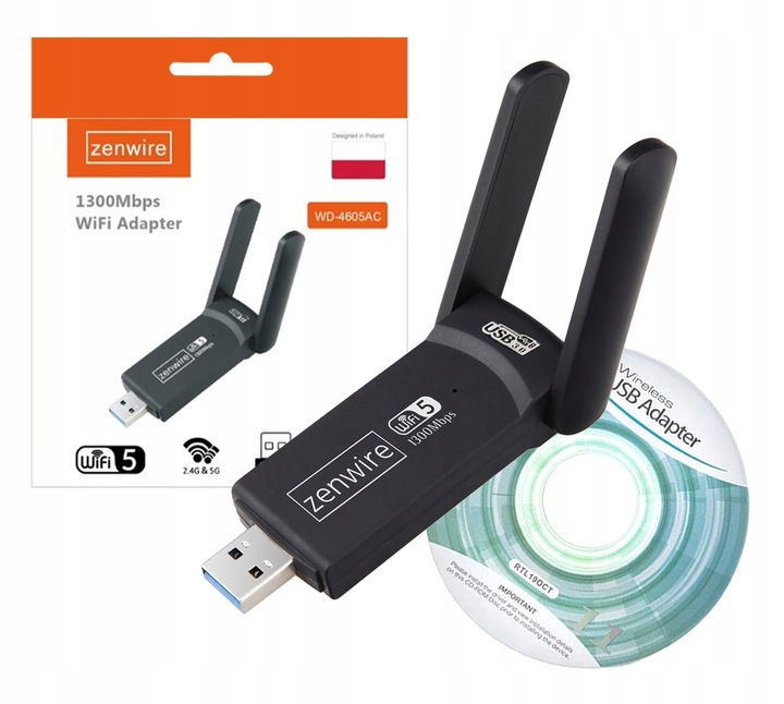 Adapter WiFi USB 3.0 Karta Sieciowa 1300MBps 5Ghz do Komputera Antena Wi-Fi