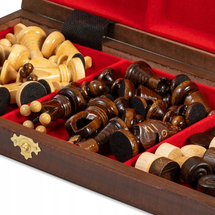 Szachy Drewniane wykonane z Mahoniu i Jawora + WARCABY GRATIS