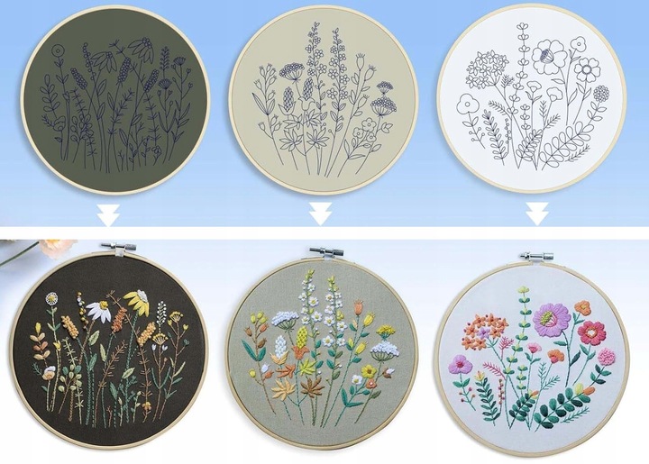 ZESTAW DO HAFTOWANIA 3 SZT HAFT DIY 16x IGŁA OBRĘCZ 20 CM WZORY VIDEO