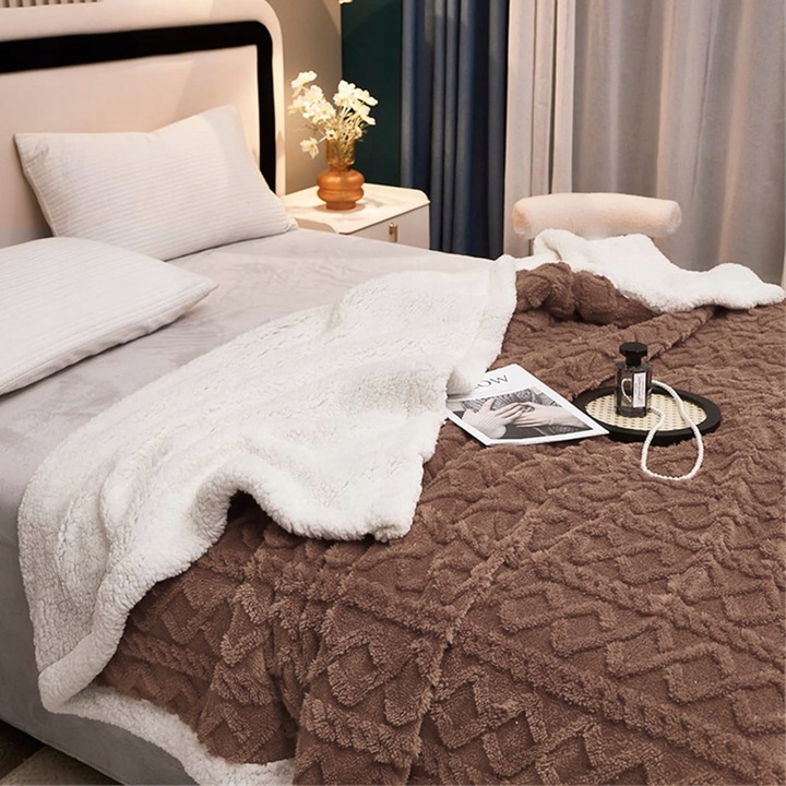 MIĘKKI KOC NARZUTA PLED NA ŁÓŹKO BARANEK SHERPA CIEPŁY 220X230 GRUBY DWUSTR