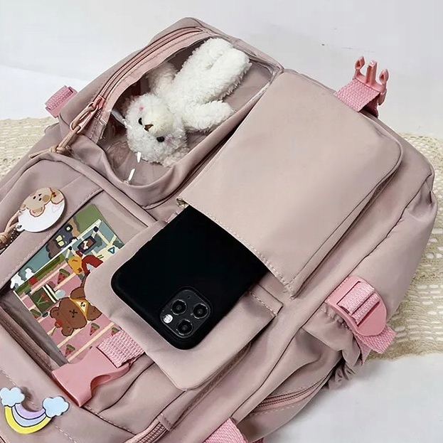 Plecak Szkolny RÓŻOWY Tornister Z Misiem Brelok dla Dziewczynki Dziecka