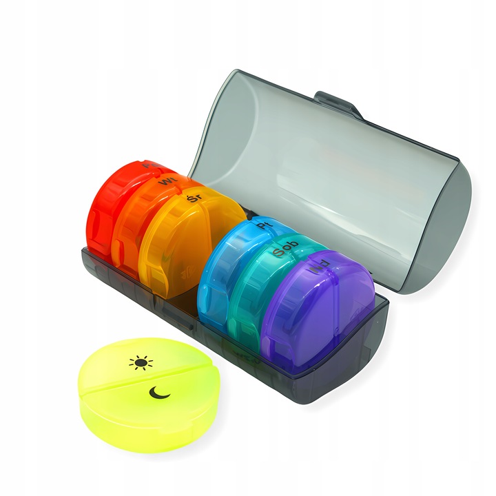 POJEMNIK PUDEŁKO KASETKA ORGANIZER NA LEKI 7 DNI POLSKIE NAPISY