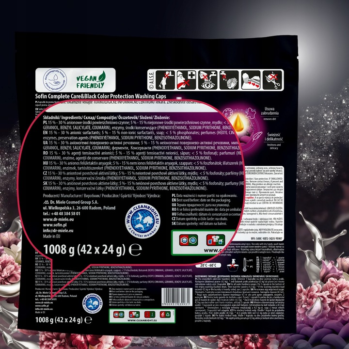 Sofin Kapsułki do Prania Kolorów Ciemnego Czarnego Ochrona Kolorów MIX 66x2