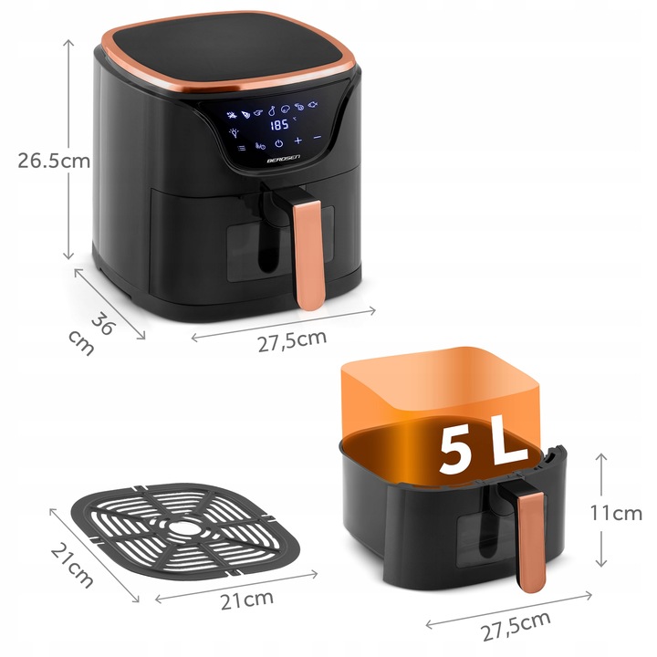 FRYTKOWNICA BEZTŁUSZCZOWA AIR FRYER FRYTOWNICA 5L GRATIS BERDSEN 1500W