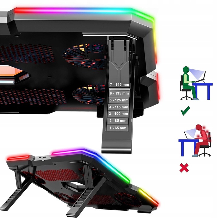 AAB EFFECTUM CICHA PODKŁADKA CHŁODZĄCA LAPTOP PODSTAWKA NOTEBOOK RGB 9-17"