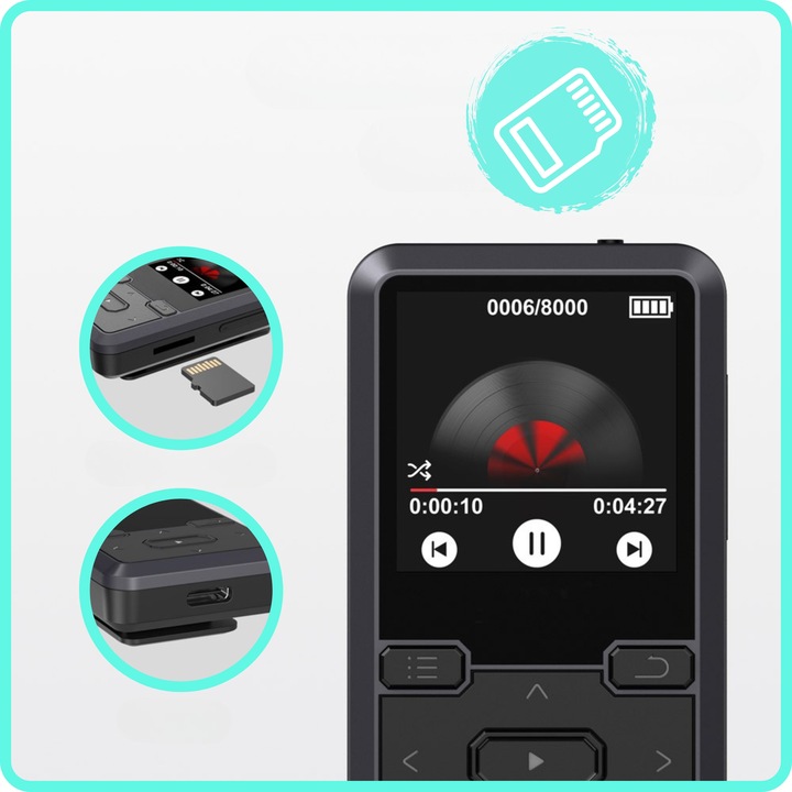 Odtwarzacz MP3 Bluetooth Przenośny 32GB HiFi Radio fm Krokomierz