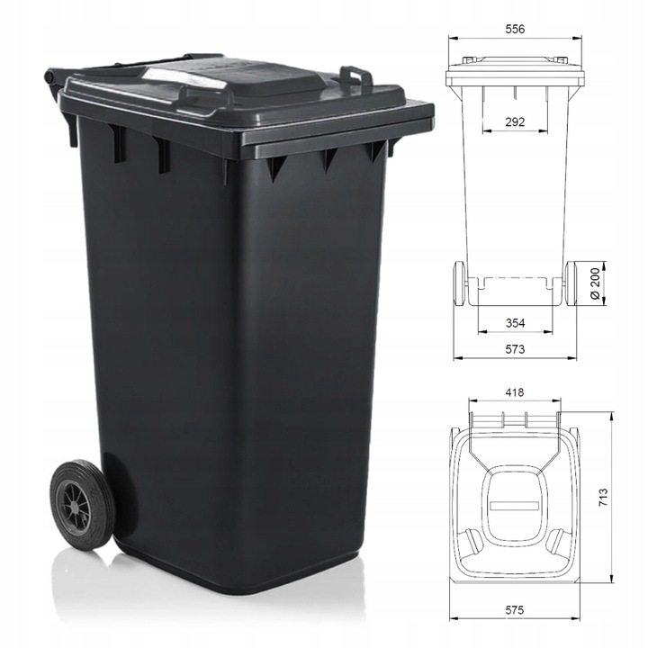 Pojemnik na śmieci 240l odpad ZMIESZANE Kosz WEBER Najwyższa Jakość CZARNY
