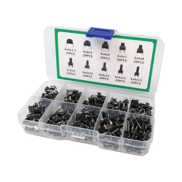 Zestaw XXL Przycisków TACT 200 Sztuk - Tact Switch Micro-Switch Różne Typy