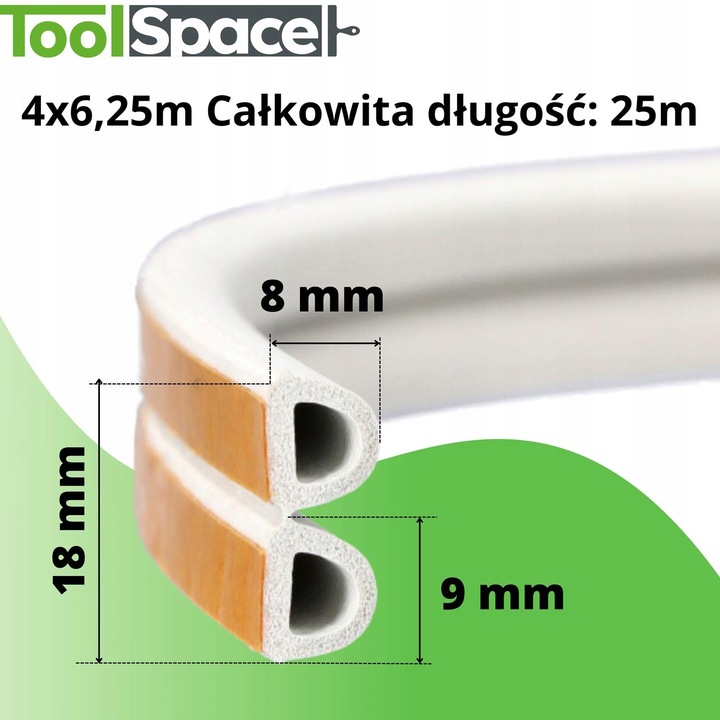 Uszczelka do okien i drzwi D 25mb mb BIAŁY