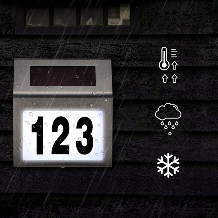 PODŚWIETLANY NUMER DOMU TABLICZKA LAMPA LED SOLARNA CZUJNIK STAL