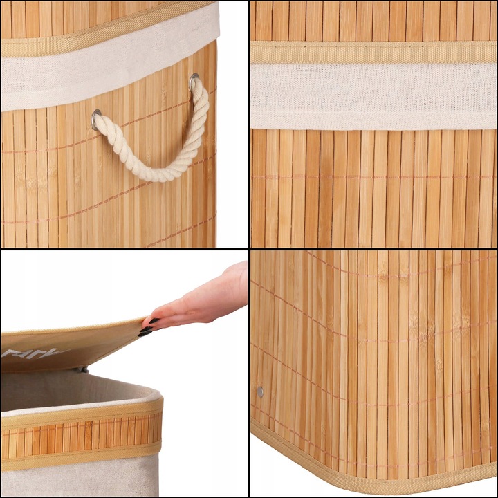 KOSZ BAMBUSOWY NA PRANIE BIELIZNĘ DWUKOMOROWY Z POKRYWĄ POJEMNIK DUŻY 100L