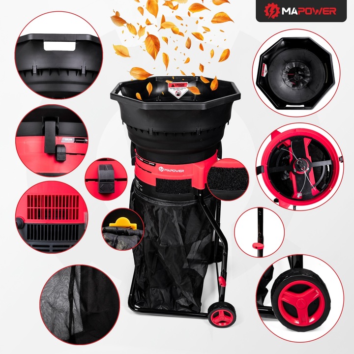 ROZDRABNIACZ DO LIŚCI MULCZER ROZDRABNIARKA ELEKTRYCZNY DUŻY ZBIORNIK