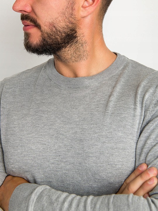 Sweter Męski z Wiskozą Pullover Dopasowany Gładki Okrągły Dekolt