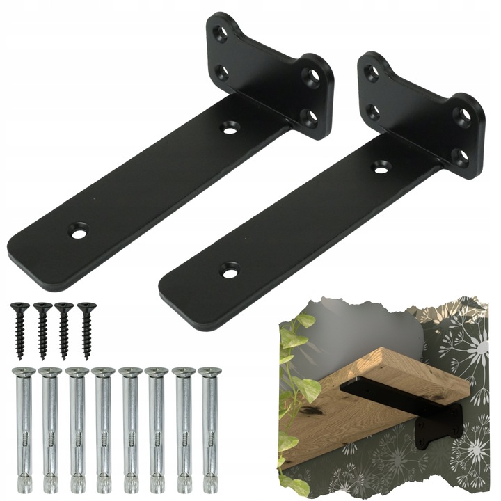 Wspornik typ T 150 mm, uchwyt półki drewnianej podpórka loft, czarny