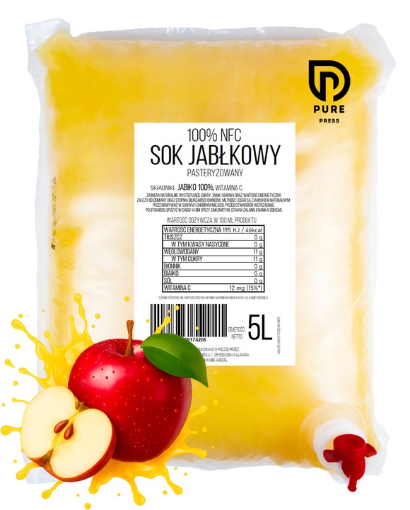 ZESTAW SOK JABŁKOWY TŁOCZONY 100% NFC PURE PRESS Jabłko 4 x 5L