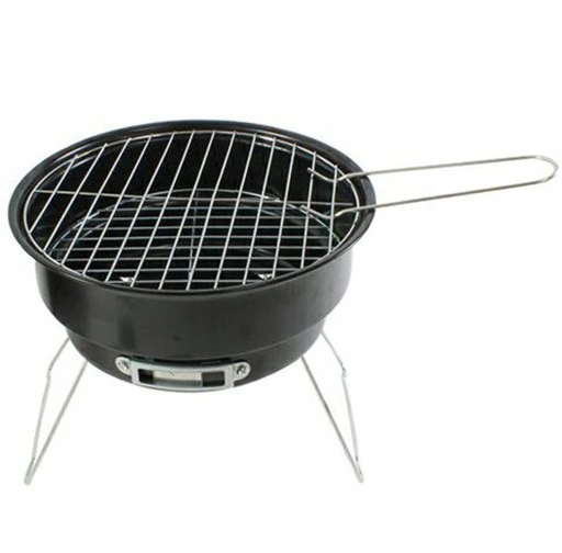 GRILL TURYSTYCZNY SKŁADANY PRZENOŚNY OKRĄGŁY Z UCHWYTEM CZARNY 26CM