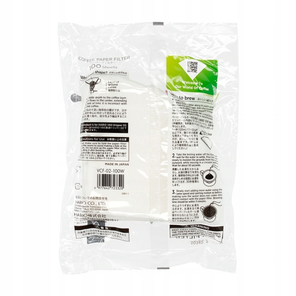 HARIO FILTRY PAPIEROWE DO DRIP BIAŁE V60-02 100szt