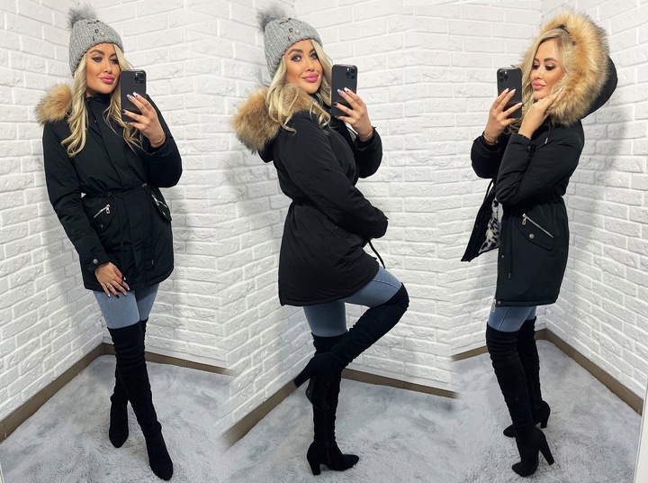 ZIMOWA PANTERA CIEPŁA PARKA KURTKA NA MISIU L