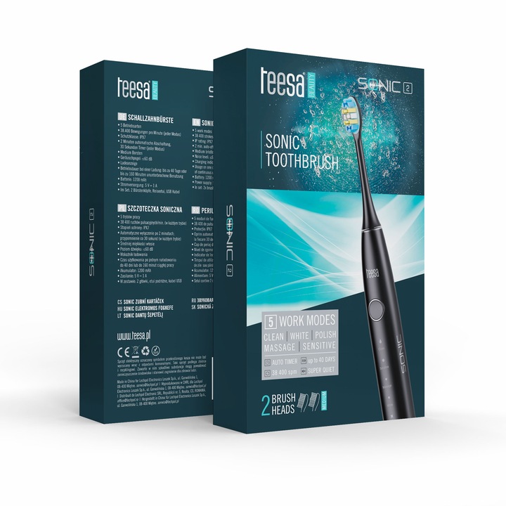 Soniczna szczoteczka do zębów 5 trybów etui kabel TEESA SONIC 2 główki