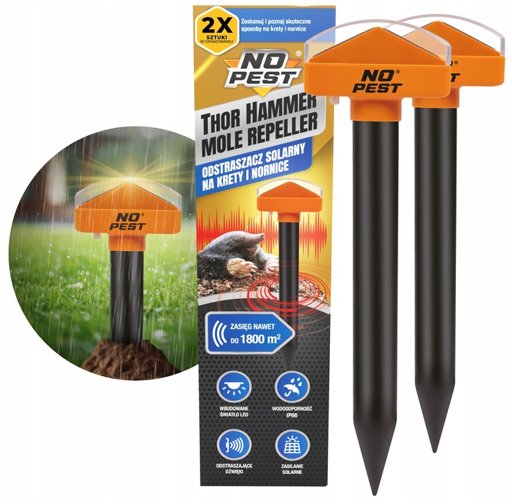 ODSTRASZACZ SOLARNY NA KRETY NORNICE I WĘŻE ODSTRASZACZ KRETÓW WĘŻY (2 SZT)