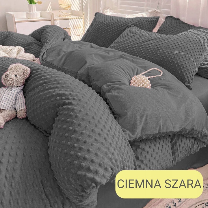 Pościel 200x220 pluszowa polarowa MINKY miś kropki 3D kolory zimowa